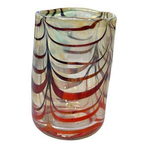 Vtg Pulled Feather Hand Blown Rainbow Peacock Glass Vase Signed Koerner 1989